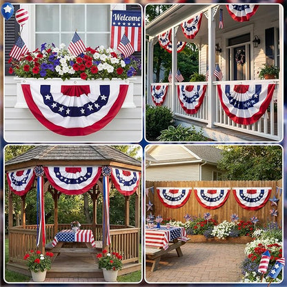 6 Pack American Pleated Fan Flag, 1.5 x 3 Ft Red White and Blue Half Fan Flag Bunting Banner, Patriotic Decor USA Bunting Flags Outdoor Indoor for Porch Garden Memorial Day 4th of July Decorations