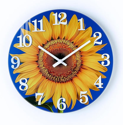 Yoiolclc Outdoor Clock Waterproof-Decorative Sun Flower Wall Clocks for Pool Patio Porch Garden(12 Inch,Sunflower)