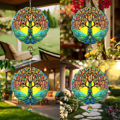 GENANY Tree of Life Hanging Wind Spinners for Women Men, 12 Inch Metal 3D, Stainless Steel Hanging Wind Catchers Sculpture for Outside, Outdoor Spring Decoration, Unique Gift