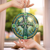 FLAGWIX St Patricks Day Decorations - Double Layered Hanging Suncatcher 6 in for Home Garden Decor - St Patricks Day Decorations, Celtic Cross Home Décor, Irish Gifts for Men Women Friends Family