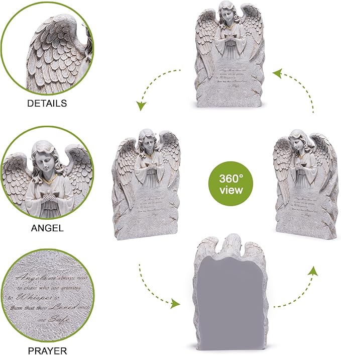 basen Memorial Angel Statue for Grave, Praying Angel Garden Statue with Engraved Message, Resin Cemetery Decoration for Outdoor Yard Lawn, Remembrance Angel Figurine Sympathy Gift