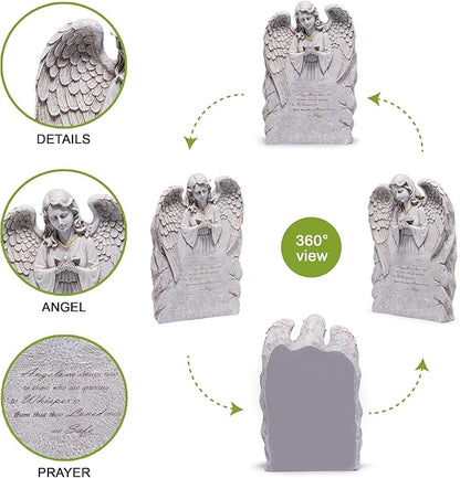 basen Memorial Angel Statue for Grave, Praying Angel Garden Statue with Engraved Message, Resin Cemetery Decoration for Outdoor Yard Lawn, Remembrance Angel Figurine Sympathy Gift