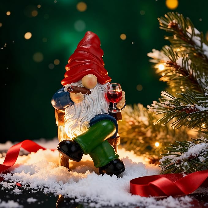 Toncoke Garden Gnomes for Outdoor, 7 Inch Gnomes Decorations for Yard, Gnome Garden Decor for Home Patio Lawn, Gnomes Gifts for Women Spring Summer Christmas Halloween (Rocking Chair & Wine Glass)