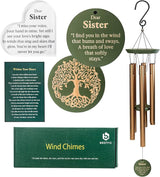Memorial Wind Chime for Loss of Sister, 31" Wooden Sympathy Wind Chime for Outside, in Memory Bereavement Condolences Remembrance Sympathy Gift for Funeral, Sentimental Memorial Gift for Family