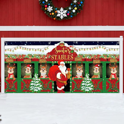 7x16ft Christmas Garage Door Cover Banner Large Hanging Backdrop Decorations Xmas Santa Garage Door Cover Decor for Home Outdoor Indoor Christmas Party Wall Yard (Reindeer)