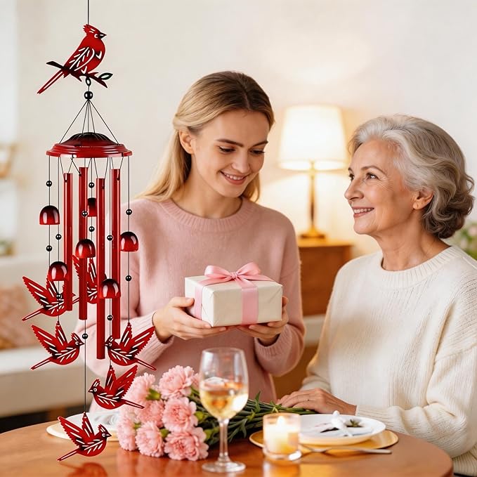 YHmall Cardinal Wind Chimes for Outside, Cardinal Gifts for Women Soothing Tones Memorial Wind Chime for Garden, Yard, Patio Decor, 35" Windchimes Outdoors for Christmas, New Year