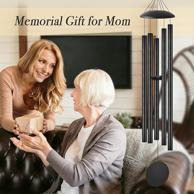 65" Extra Large Wind Chimes with Outside Deep Tone, 5 Thick and Bold Aluminum Tubes, Coolest Metal Windchimes Outdoors with Pine Wood Striker, Unique Gift for Mom, Garden Decoration(Black)