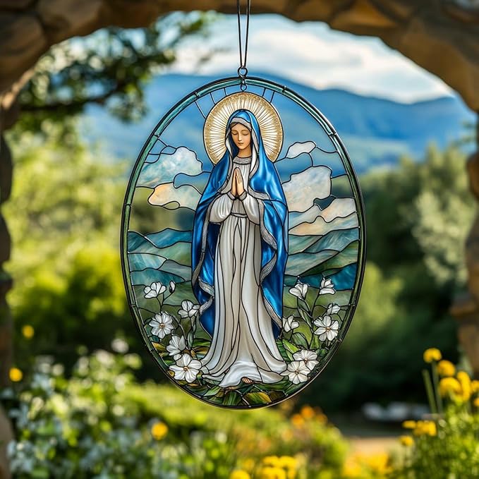 Virgin Mary Christmas Acrylic Window Hanging Suncatcher Ornament Opaque Mother of Jesus Sun Catchers for Windows Acrylic Decorations Outdoor Decor