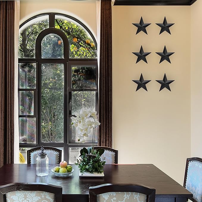 VIVICOMFY 6" 6pieces Per Set Black Metal Barn Star Wall Decor,Texas Stars Art,Metal Stars Rustic Vintage Western Country Farmhouse Home Indoor or Outdoor Decoration