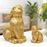 Resin Gold Bunny Decor Rabbit Figurines, Small Easter Bunny Figurine Set of 2, Easter Rabbit Statues for Spring Tabletop Decor