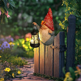 HONGLAND Gnomes Figurines Fence Hugger Solar Fence Lights Outdoor Hanging Decor Porch Tree Decorations Yard Ornaments Funny Gifts for Mom Women