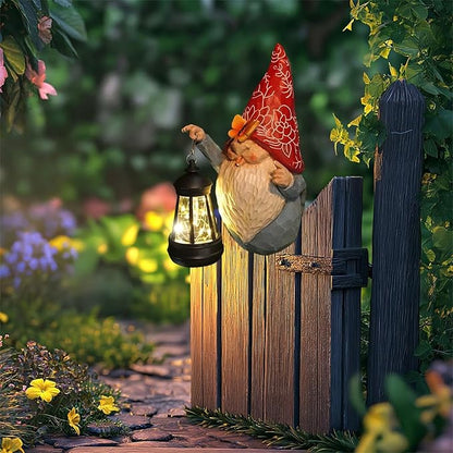 HONGLAND Gnomes Figurines Fence Hugger Solar Fence Lights Outdoor Hanging Decor Porch Tree Decorations Yard Ornaments Funny Gifts for Mom Women
