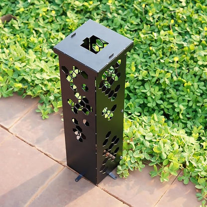 Black Metal Garden Column, Modern Garden Statues, Outdoor Modern Sculpture, Rustic Patio Columns, Vintage Gardens Pillar with Lid, Walkway Decor, Front Door Housewarming Gifts