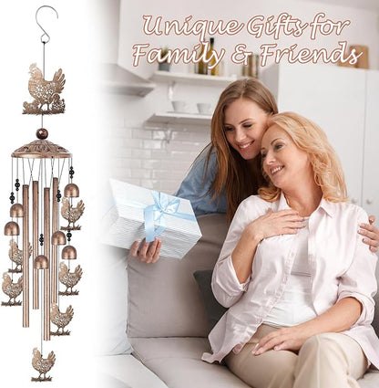 Romart Chicken Wind Chimes for Outside, Chicken Lover Gifts for Women Men Memorial Birthday, Metal Rooster Windchimes for Outdoors Indoors, Garden, Patio, Home, Porch, Yard Decorations