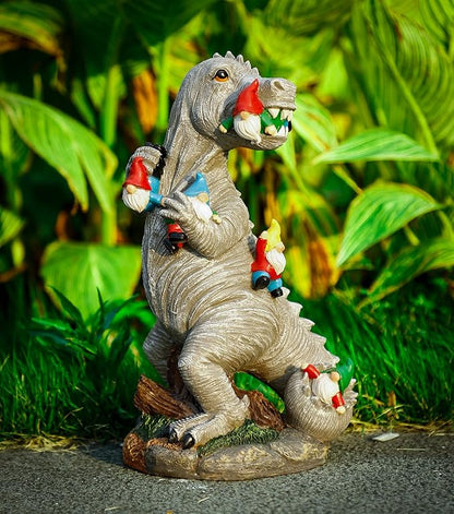 Himaweek Garden Statue Outdoor Decoration, Weatherproof 14” Dinosaur Garden Gnome, Indoor Outdoor Décor Garden Art for Patio Lawn Yard, Gardening Gift for Homeowners