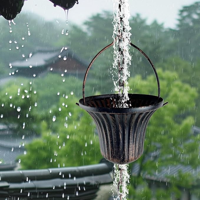 Lotus Rain Chain, 6.5FT Rain Chain Gutters, Adjustable Rain Catcher Chain with 10 Cups, Rain Chain Downspouts for Outdoor Gutter (Small Cup)