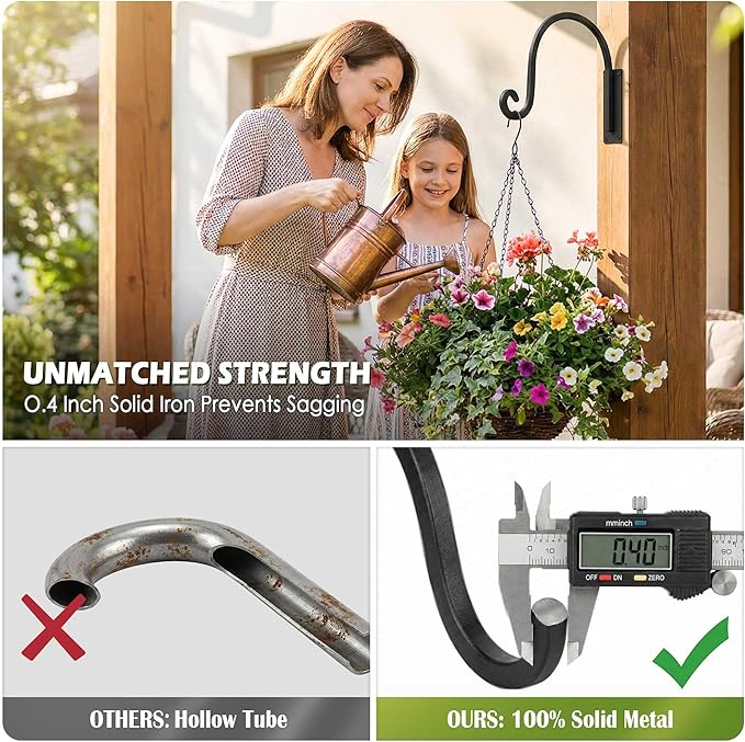 Lifyzoon Heavy Duty Plant Hanger Bracket (8"/Black) -2 Packs, 35lbs Weight Capacity - Outdoor Hand-Forged Hanging Plant Bracket Durable and Stable Bird Feeder Hanger