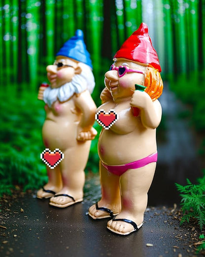 Leverse 2 PCS Garden Gnomes, 4.7 Inch Outdoor Statues, Funny Garden Gnomes Decorations for Yard, Lawn, Patio, Unique Home Decor Gifts for Woman, Man, Easter, Halloween, Christmas, Housewarming