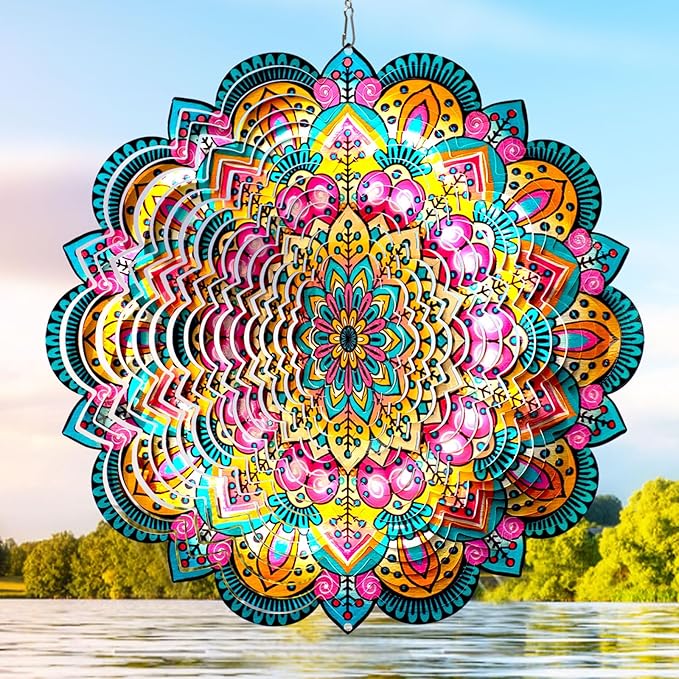 Aoedelyart Wind Spinners Outdoor Mandala Lucky Star,Laser Cut Metal Kinetic Art Wind Spinner Gift for Christmas,12In Stainless Steel Hanging Yard&Garden 3D Wind Sculpture Decorations Indoor Spinners