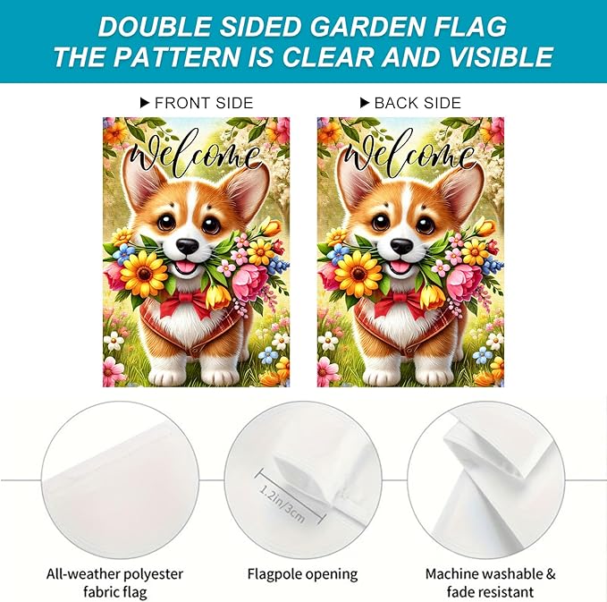 BlissYard Spring Corgi Garden Flag 12x18 Inches Double Sided Cute Puppy Welcome Yard Flags Colorful Floral Sunflower Butterfly Summer for Outside Decor Home Farmhouse lawn Decorations
