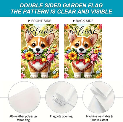 BlissYard Spring Corgi Garden Flag 12x18 Inches Double Sided Cute Puppy Welcome Yard Flags Colorful Floral Sunflower Butterfly Summer for Outside Decor Home Farmhouse lawn Decorations