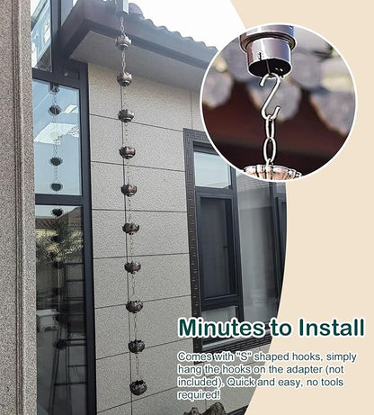 Lotus Rain Chain Cups for Outside, 5 Cups per Meter, Decorative Gutter Downspout Diverter Rain Catcher, Copper Exquisite Rain Chimes Easy Hanging,1m (3.3ft)