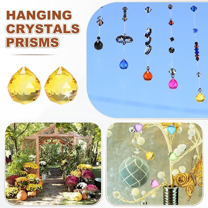 M METERXITY 10-Pack Crystal Ball Prisms, 24mm/0.94 Inch Chandelier Pendant Maker Hanging Crystals Chandelier Prisms for Home/Windows/Garden/DIY Decoration[Yellow]