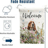 Floral Basset Hound Garden Flag Spring Summer House Flags 28 x 40 Double Sided Flower Dog Yard Flags for Outside Large Outdoor Welcome Flags