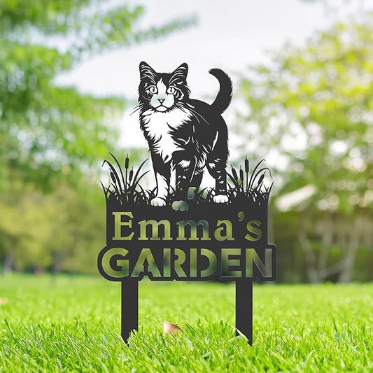 Personalized Cute Cat Kitten Metal Garden Sign,Custom Yard Sign With Stake,Outdoor Garden Décor,Pet Cat Lawn Garden Decorated Statue,Cat Sympathy Yard Metal Sign,Cat Lover Gifts Kailyard Plaque.