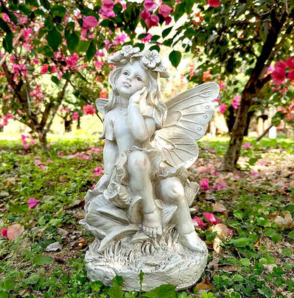12.8 '' Outdoor Angel Statues for Garden - Fairy Garden Figurines, Lovely Flower Fairy Garden Decor, Ornaments for Patio, Yard, Lawn, Gifts for Mom, Grandma
