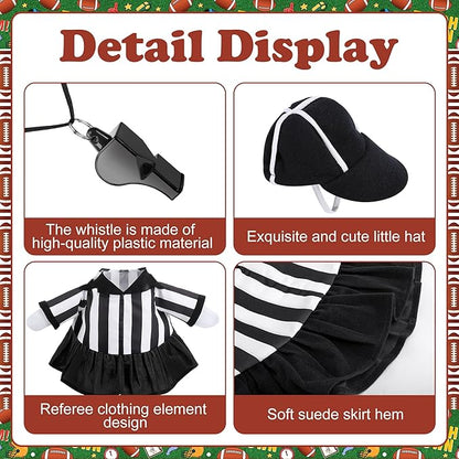3 Pcs/Set Referee Porch Goose Outfits, Lawn Goose Statue Women Referees Costume, Garden Goose Clothes Referee Dress Hat and Whistle for 23" Statue Halloween Sports Season Outdoor Patio Yard Decor
