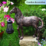 Horse Garden Statue with Solar Lantern,Garden Outdoor Horse Figurines Decor for Farmhouse Patio Yard Lawn Home Gifts for Mom Grandma Wome Housewarming Christmas Birthday (Bronze)