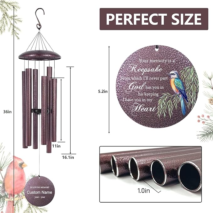 Personalized 30/36/45 inch Deep Tone Wind Chimes Memorial for Loss of Loved One, Mom, Dad, Sympathy Gifts for Loss Lover Remembrance Bereavement Funeral