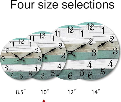 CHYLIN Wall Clock,10 Inch Silent Non Ticking Wall Clocks Battery Operated, Teal Turquoise Rustic Clock Decorative for Kitchen Bathroom Bedroom Living Room(Bronze White)