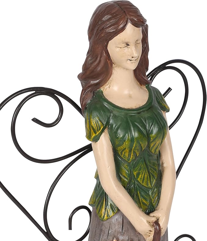 Alpine Corporation WQA1552 Floral Woodland Angel Holding Birdhouse Statue, Sentimental Decor for Garden & Patio, 12" H