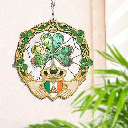 FLAGWIX St Patricks Day Decorations - Saint Patricks Day Decor Double Layered 8 inch Hanging Suncatcher - Irish Shamrock Celtic Cross Home Decoration, Gifts for Women Men, Gifts for Friends