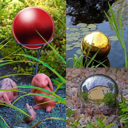 uxcell Gazing Ball 3 Inch 76mm Reflective Sphere Polished Hollow Ball, Stainless Steel Gazing Globe Mirror Ball for Home Garden Outdoor Decoration, Deep Red