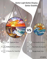 Stained Glass Window Hanging Sun Catcher, 7.8 Inch Ocean Wave Sunrise Suncatcher for Windows Home Decor, Sun Catchers Indoor Window Decoration, Birthday Gifts for Women and Mom