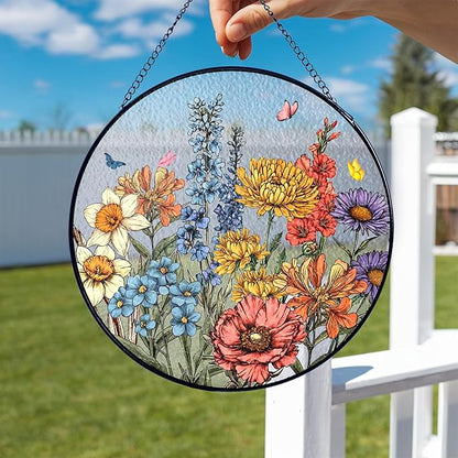 NAZENTI Personalized Stained Glass Window Hanging Suncatcher for Mother's Day, Custom Family Birth Flowers Glass Suncatcher, Gifts for Grandma, Personalized Mom's Garden Gift