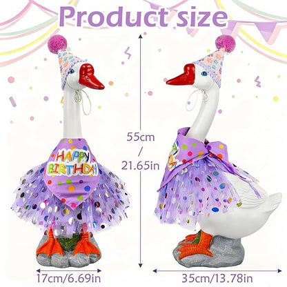 Large Porch Goose Outfits Set Decor - 20" Porch Goose Statue with Birthday Costume Gift for Mom Girl Boy ,Indoor or Outdoor Decorative Figurine for Garden Patio Lawn Entryway Accent,Housewarming Gifts