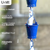 U-nitt Rain Chain Water Collection for Gutters Rainwater Catcher & Diverter, 8.5 FT Chains for Outside Garden, Blue Bucket Cups, Roof Downspout, Works with Heavy Rain, w/Gutter Clip for Rainchains
