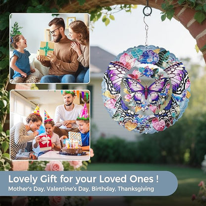 Wind Spinners Outdoor Butterfly, Birthday Gifts for Women Mom, Hanging Wind Sculptures Wind Spinners, 10 inch 3D Wind Spinner for Garden Decor, Patio, Yard