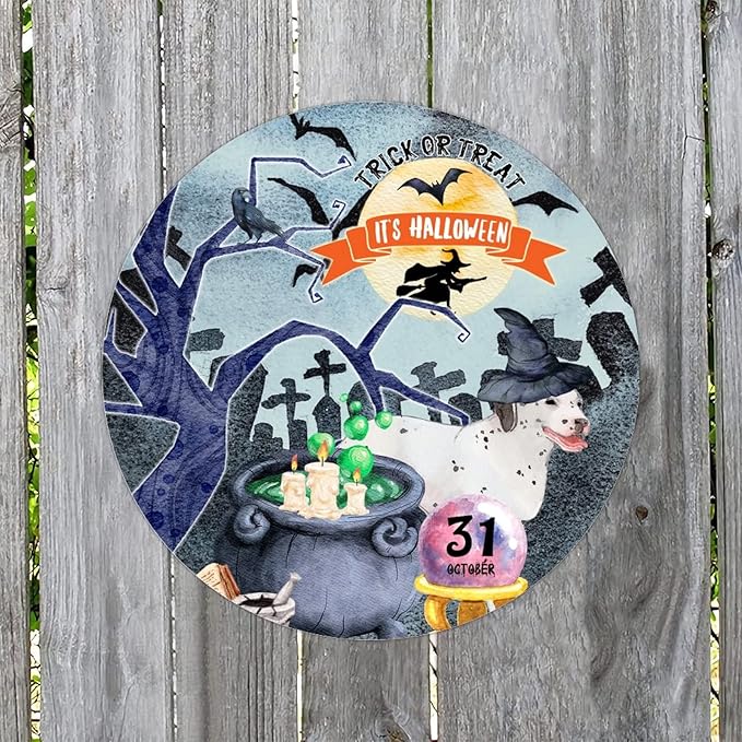 Retro Metal Sign 12"x12",Happy Halloween Scary Night Grave Witch Bats Trick Or Treat Dog Aluminum Tin Metal Sign for Home Living Room Bedroom Garden Farm Patio Decor Wall Art Poster