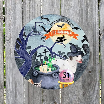 Retro Metal Sign 12"x12",Happy Halloween Scary Night Grave Witch Bats Trick Or Treat Dog Aluminum Tin Metal Sign for Home Living Room Bedroom Garden Farm Patio Decor Wall Art Poster