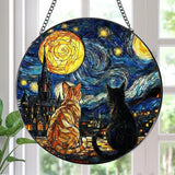 Rngmsi Stained Glass Window Hanging, 7.8″ Cat Oil Painting Sun Catchers with Hook Indoor Window Decor, Decorative Suncatchers Hanging Ornaments Home Garden Art Gift for Housewarming