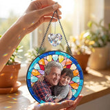 Personalized Grandma Stained Glass Windows Hanging, Family Picture Suncatcher Ornament, Custom Mothers Day Photo Gift from Grandkids, Birthday Grandparents Mom Gifts