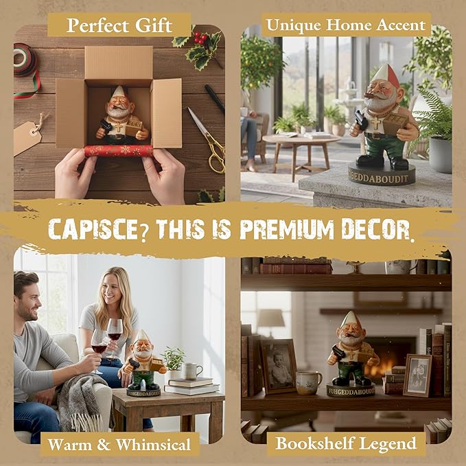 Vito CorleGnome' - 11’’ Funny Gnome Decorations/Ornaments/Figurines for Home/Yard/Patio/Garden/Indoor Statues - Italian Decor Housewarming/Birthday for Any Space/Occassion - NON SOLAR