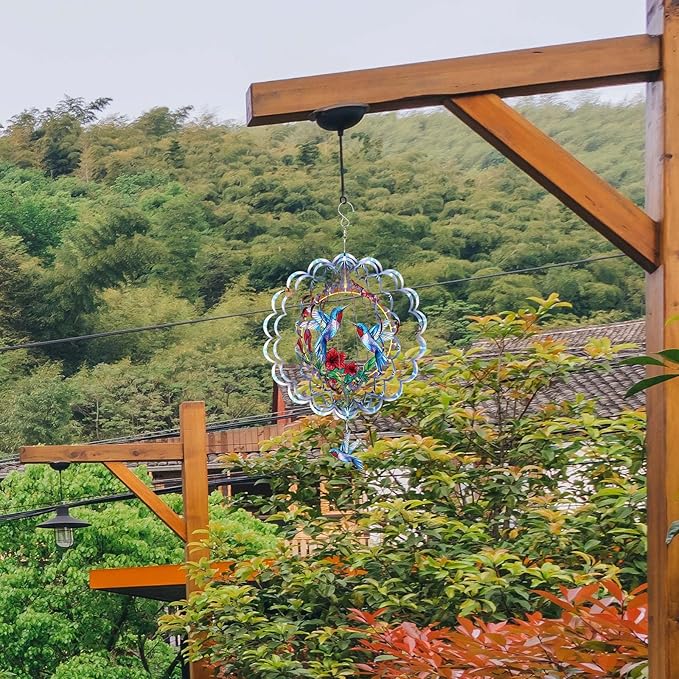Hummingbird Wind Spinner Gifts for Women Metal Hanging Wind Spinner Metal Bird Wind Chimes House Yard Art Garden Decor (Hummingbird)