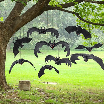 MGparty Halloween Hanging Bats 24 Pcs Realistic Scary Rubber Bats for Halloween Outdoor Indoor Yard Home Window Door Wall Decorations Halloween Party Decorations with 5 Size