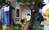 POPGIFTU 63" Crashing Witch Halloween Decoration – Flying Witch on Broom Into Tree Outdoor Yard Prop for Porch, Lawn, Garden, Pillars, Door, or Haunted House Decor